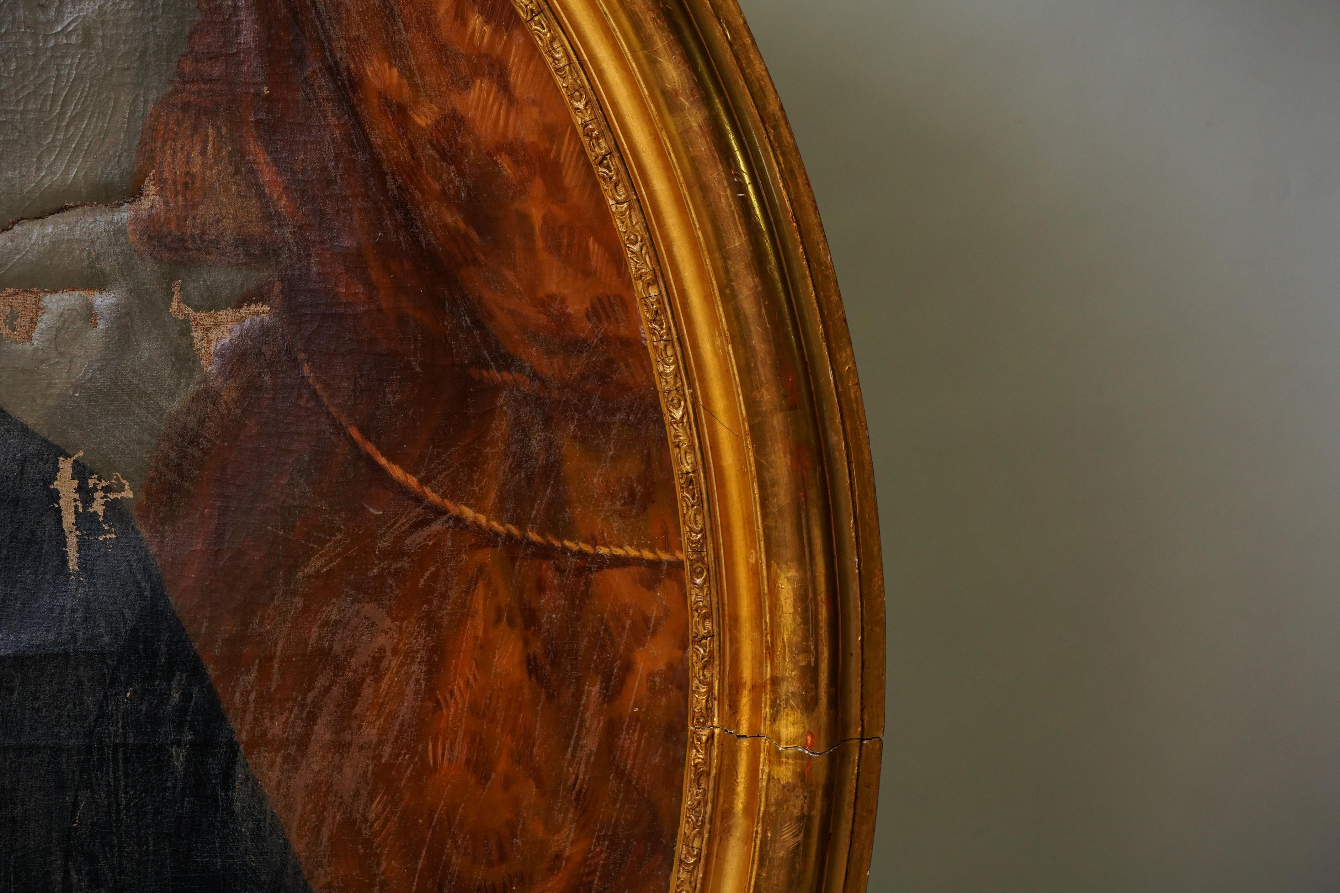 Paar italienische Ölporträts mit Holz und vergoldeten Rahmen im Angebot 7