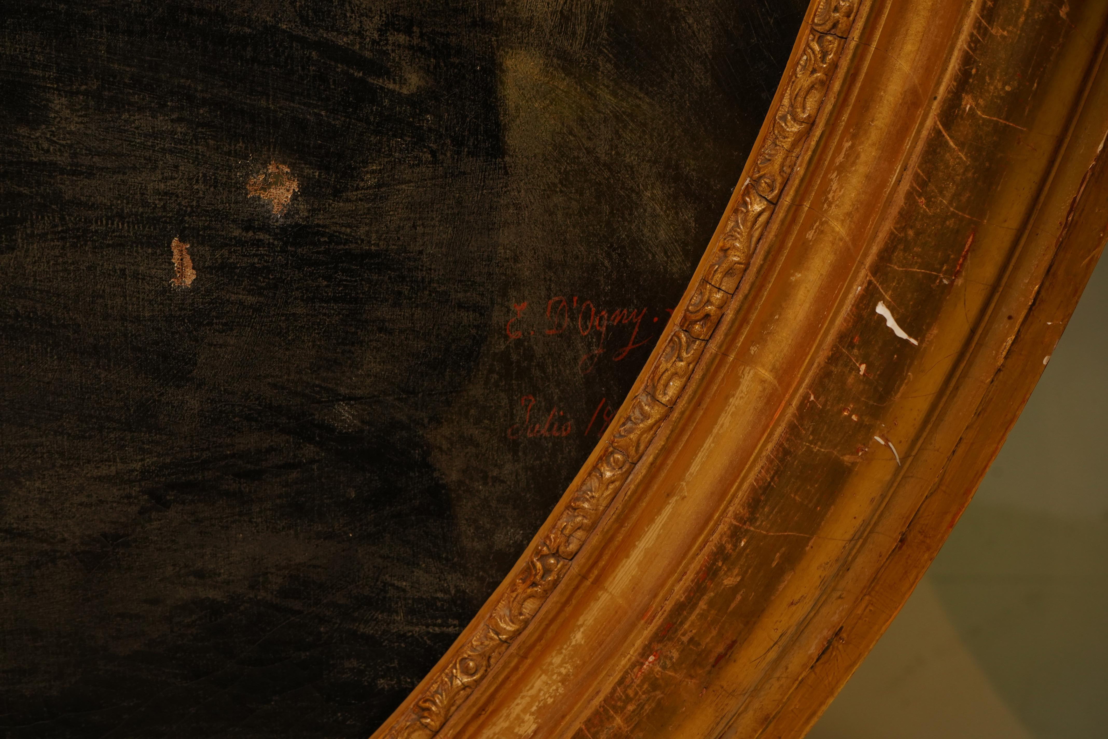 Paar italienische Ölporträts mit Holz und vergoldeten Rahmen im Angebot 12