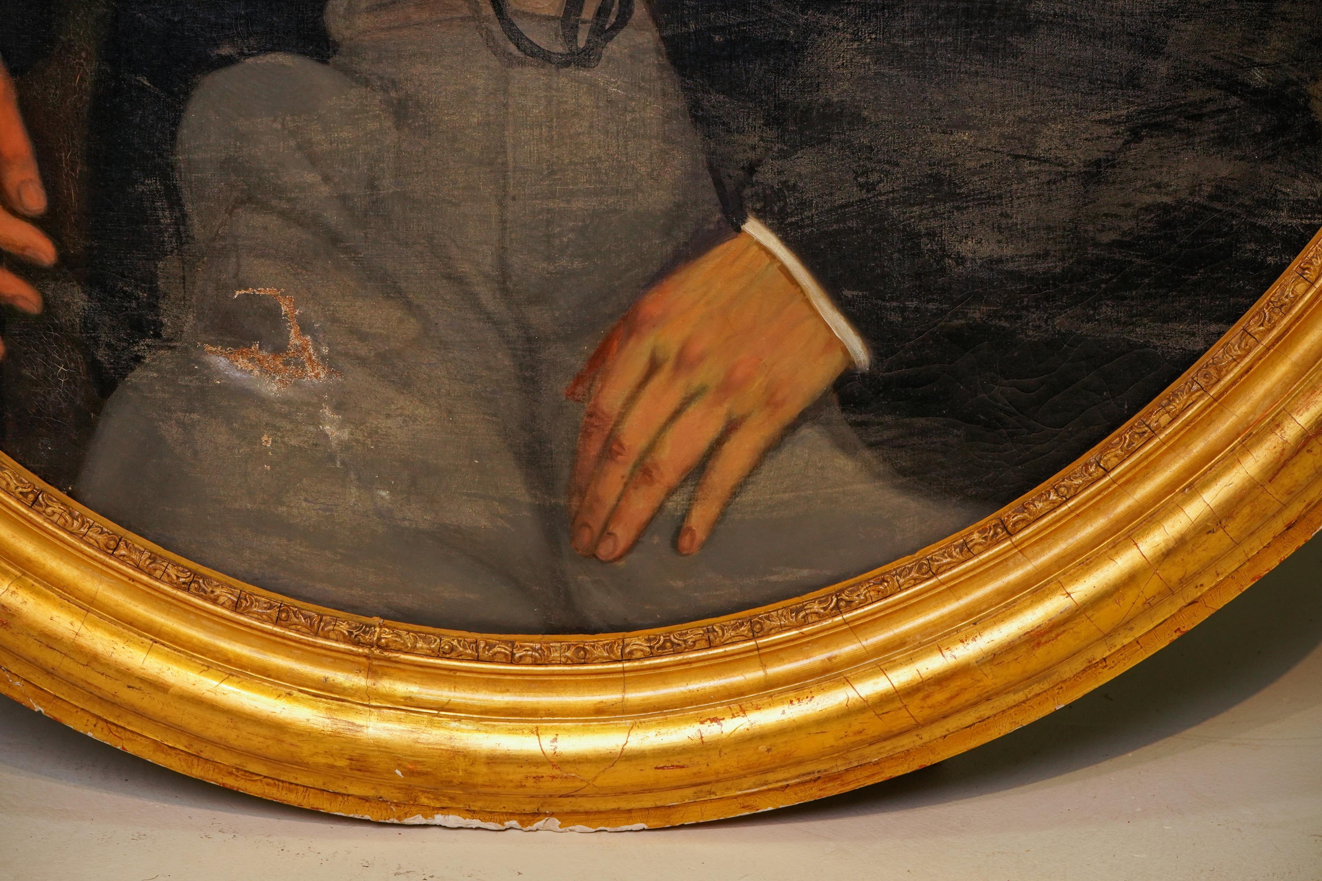 Paar italienische Ölporträts mit Holz und vergoldeten Rahmen (Vergoldetes Holz) im Angebot