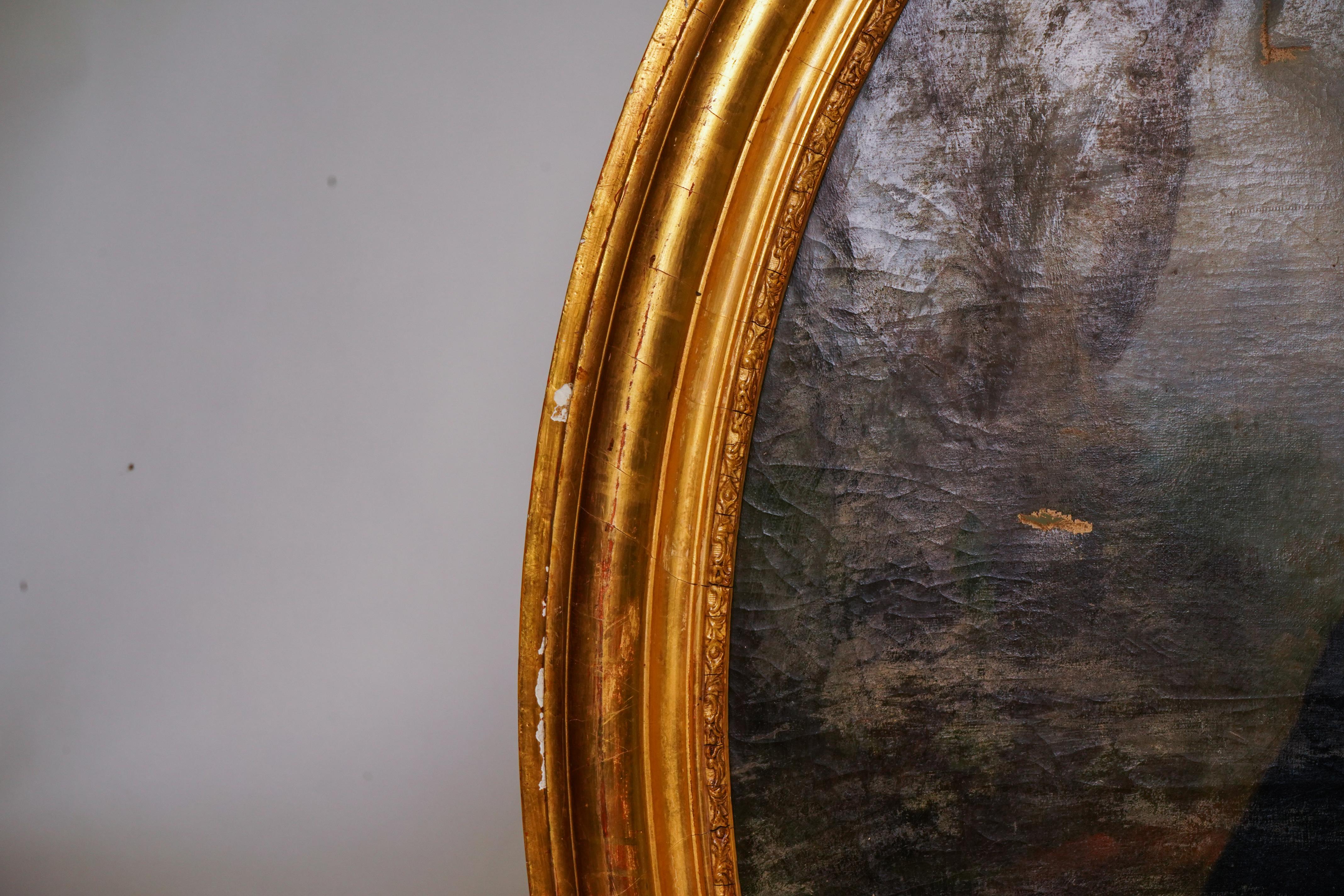 Paar italienische Ölporträts mit Holz und vergoldeten Rahmen im Angebot 1