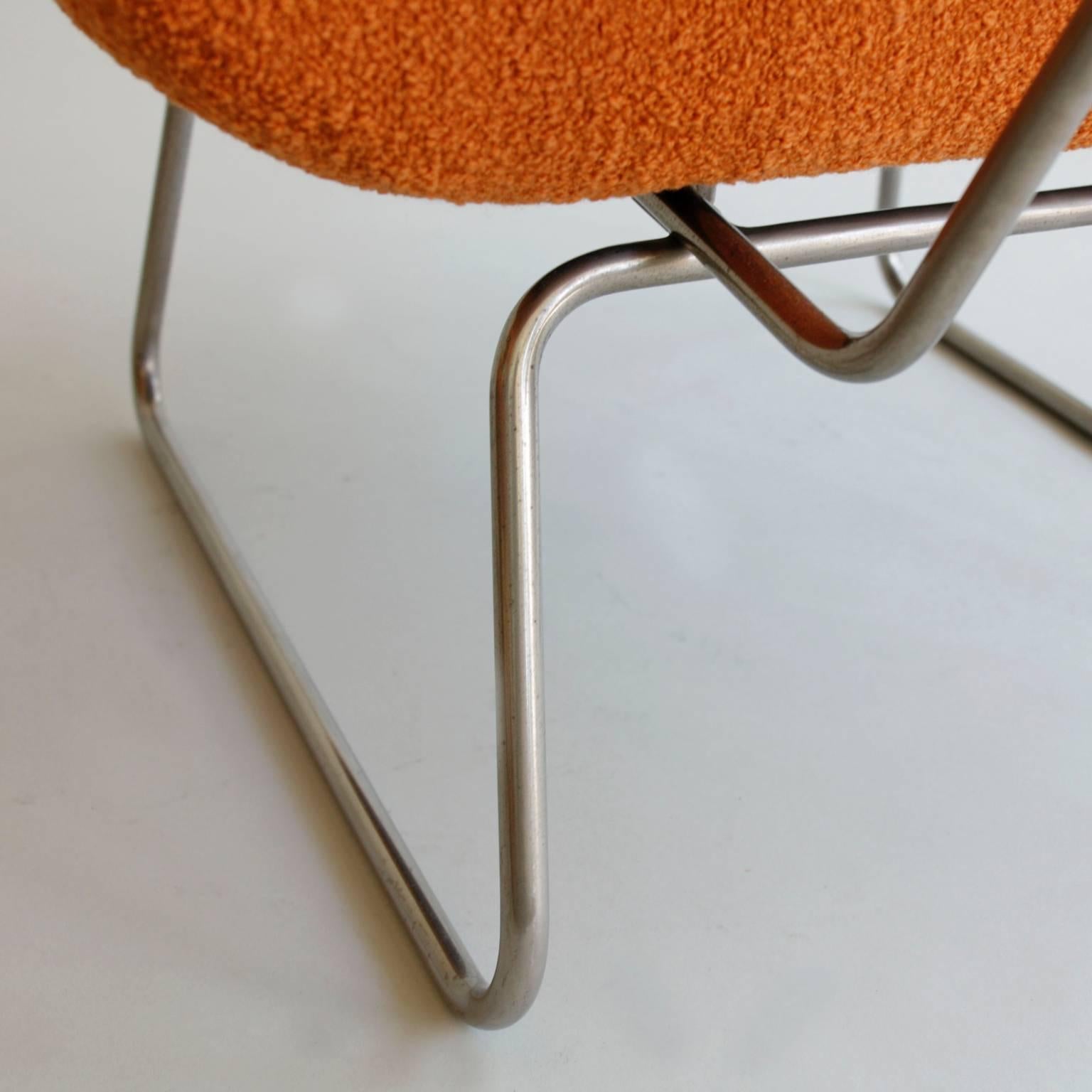 Mid-Century Modern Pair of Midcentury Italian Orange and Chrome Lounge Chairs, Arflex, 1960s