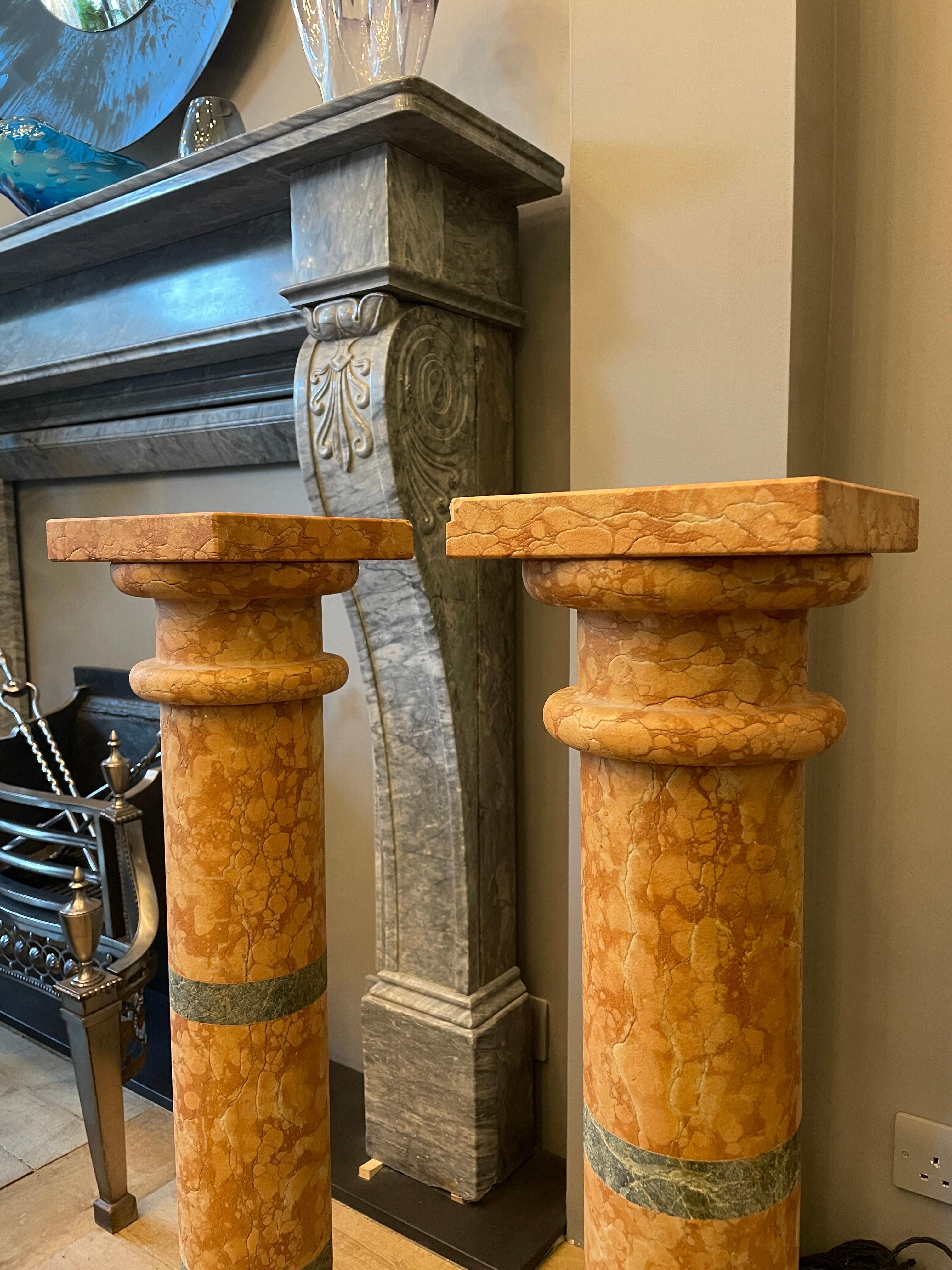 Pair of Italian Pedestals in Rossa Verona Marble For Sale 1
