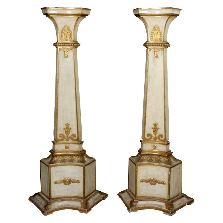 A Pair of Italian Piedmontese Painted and Gilded Pedestals For Sale