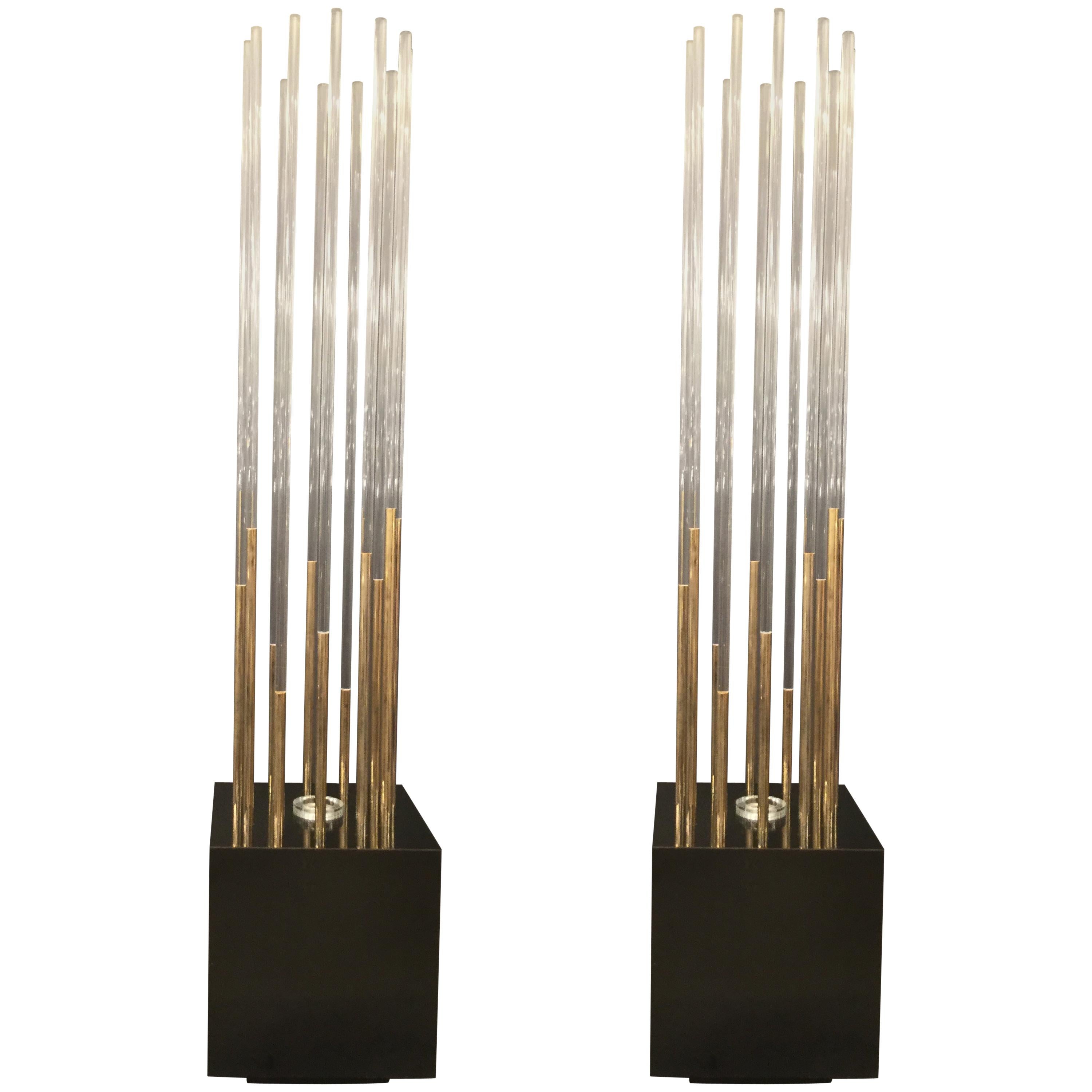 Pair of Italian Lucite Floor Lamps Attributed to Willy Rizzo