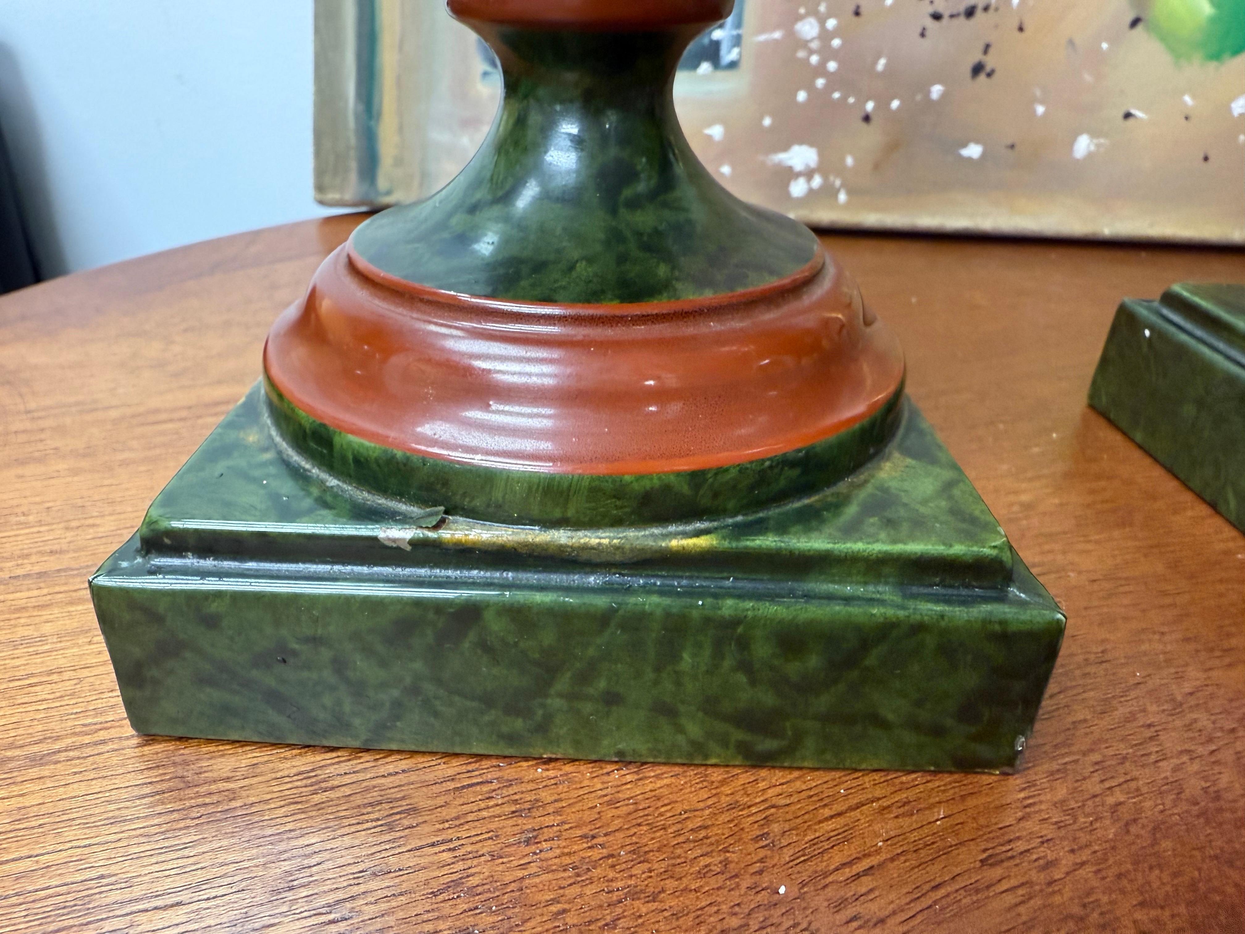 Grand Tour A Pair of Italian Regency Tole-Peinte Chestnut Urns For Sale