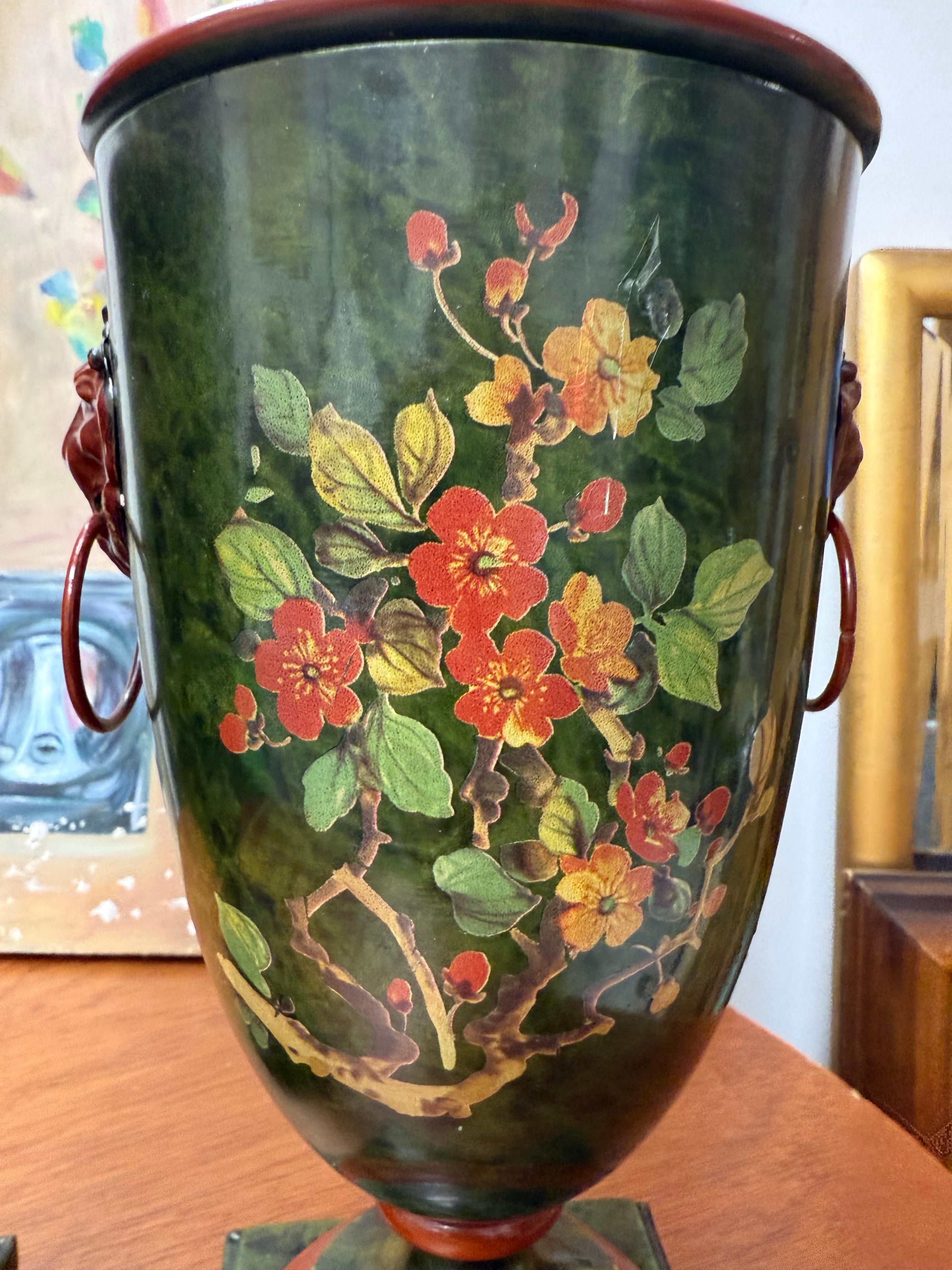 Metal A Pair of Italian Regency Tole-Peinte Chestnut Urns For Sale