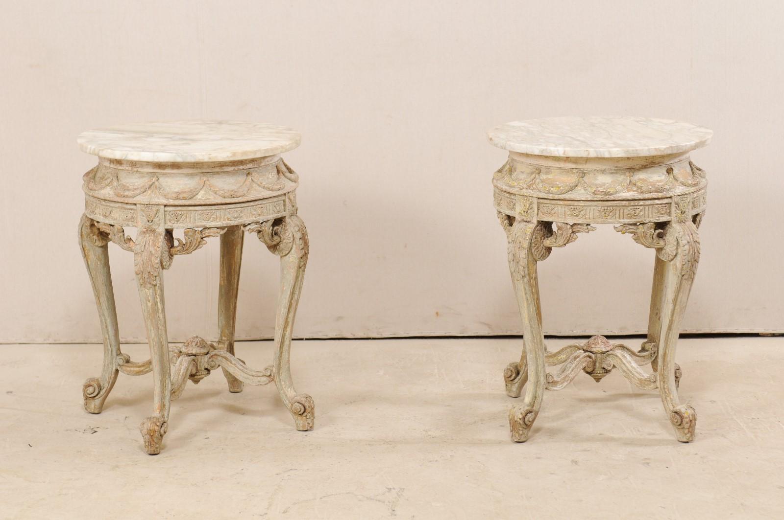 Pair of Italian Rococo Style Marble-Top Side Tables 3