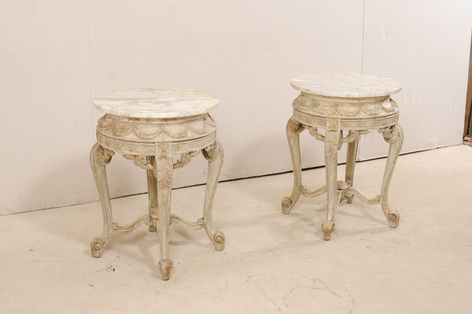 North American Pair of Italian Rococo Style Marble-Top Side Tables