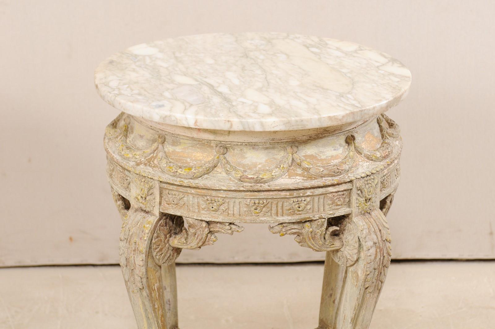 Pair of Italian Rococo Style Marble-Top Side Tables In Good Condition In Atlanta, GA
