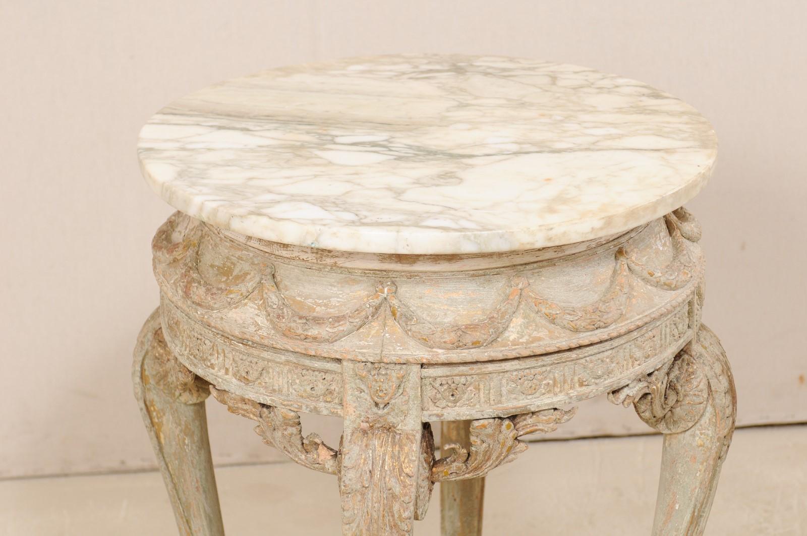 20th Century Pair of Italian Rococo Style Marble-Top Side Tables