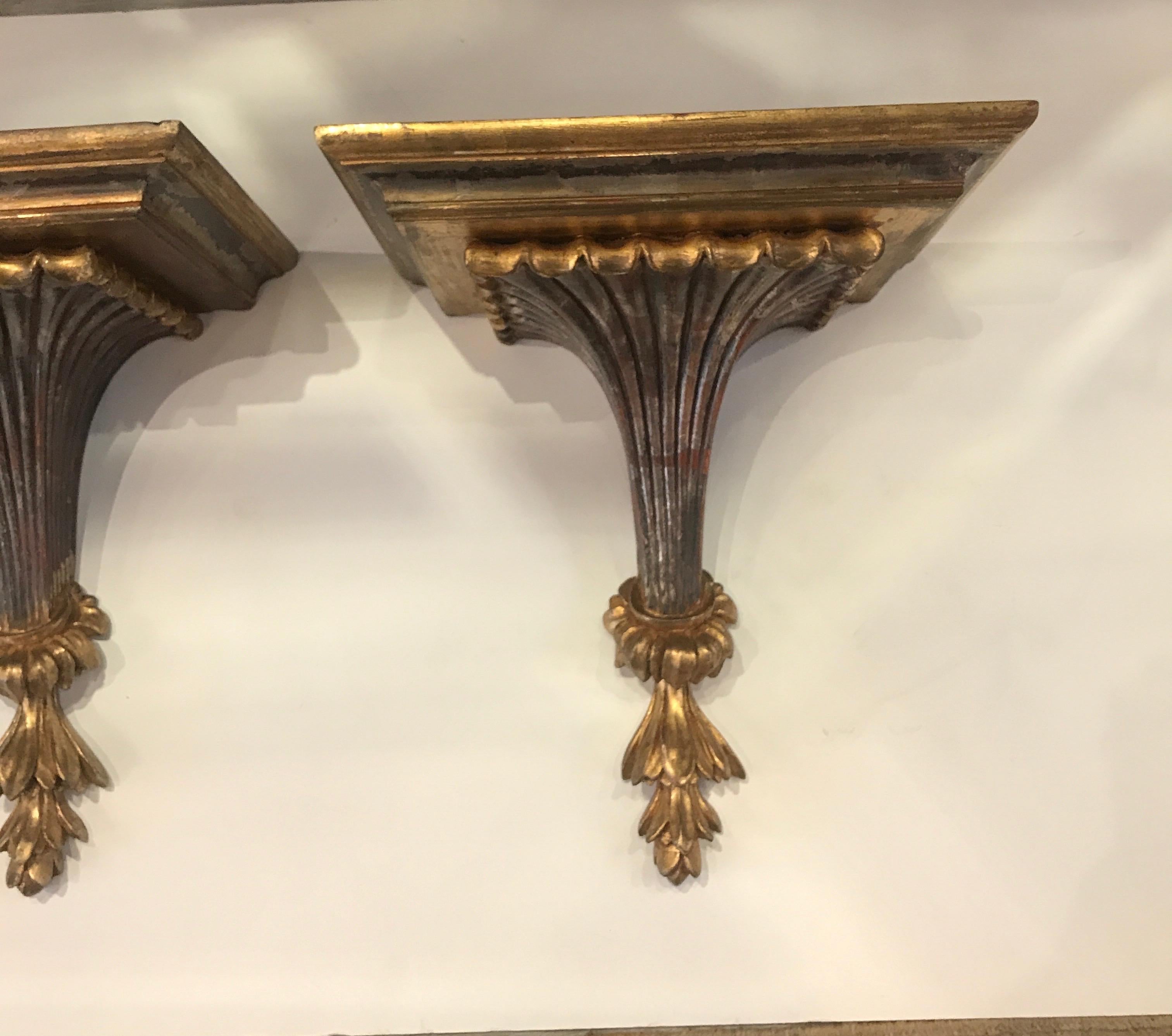 Pair of Italian Silver and Gold Giltwood Shelves 5