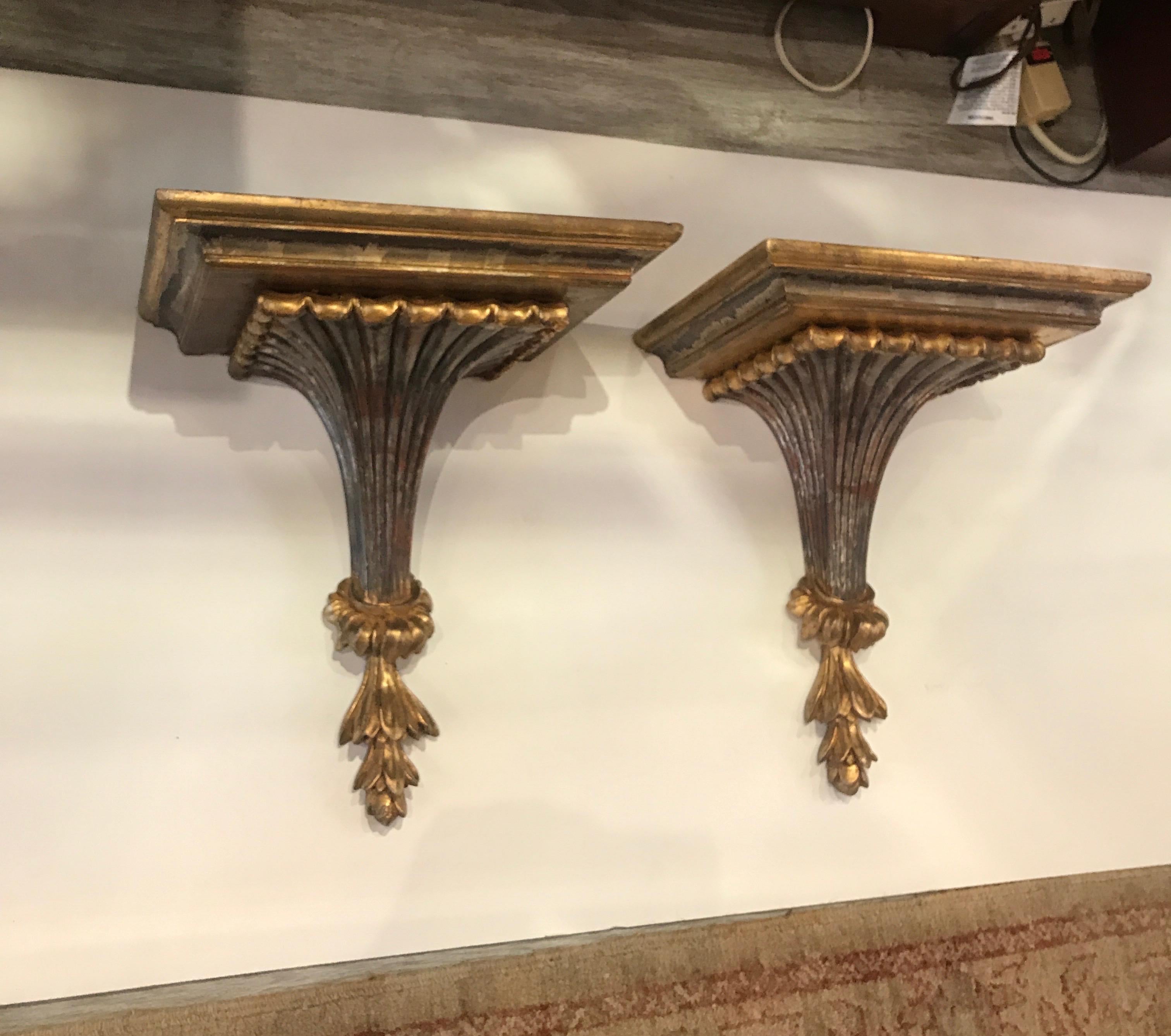 Pair of Italian Silver and Gold Giltwood Shelves 6