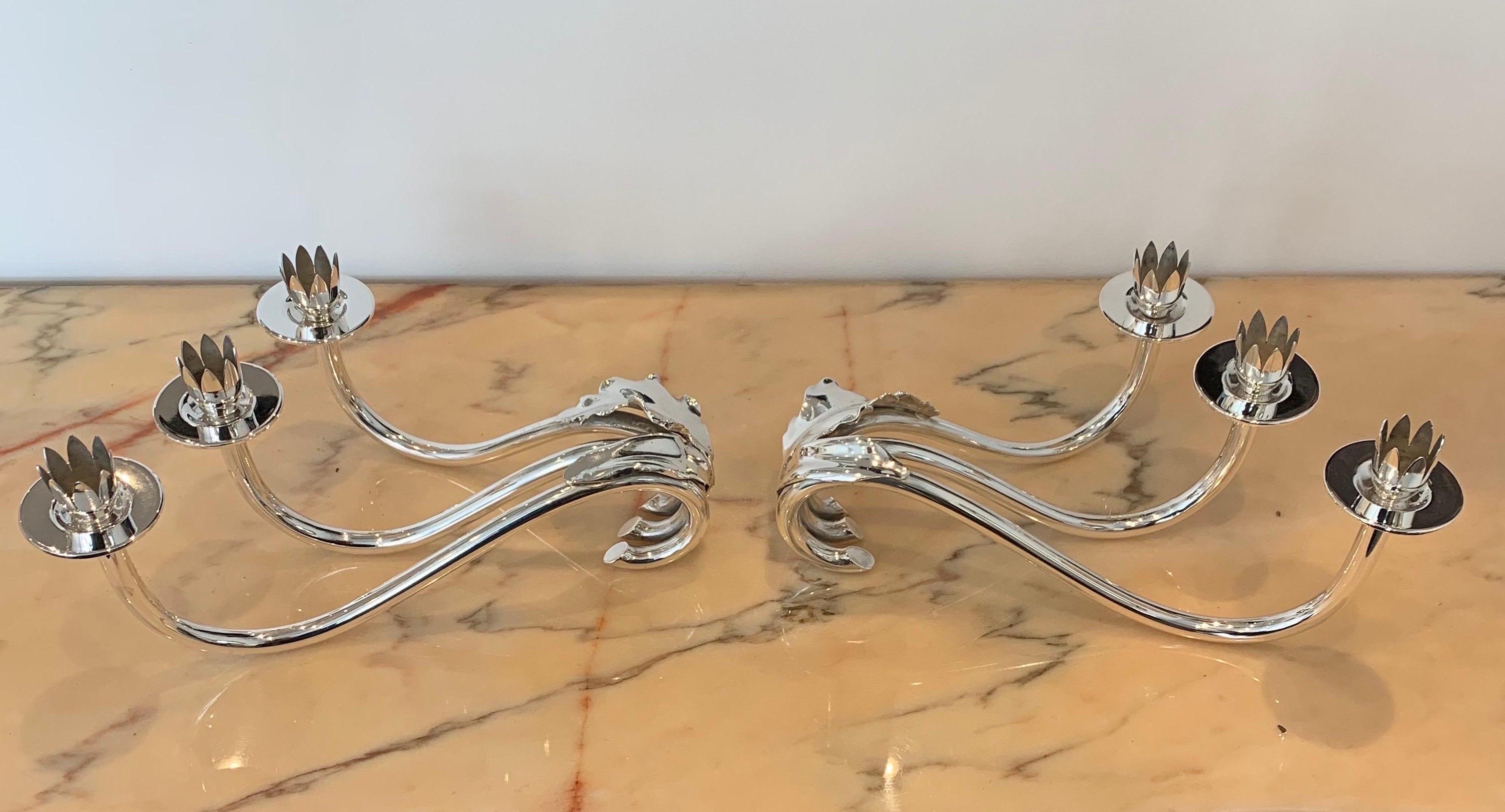 Art Deco Pair of Italian Silver Candleholders, 1930s