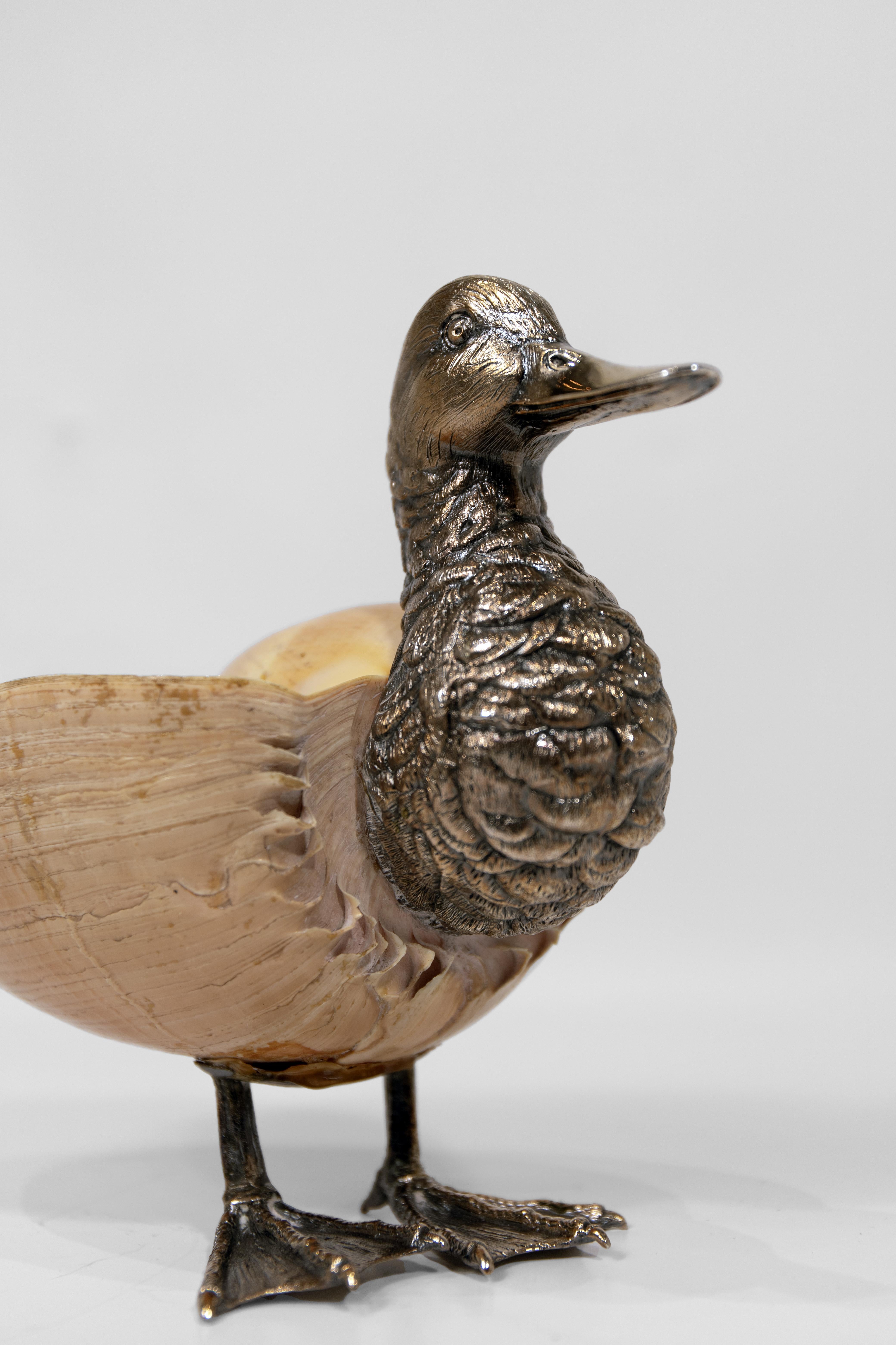 Ein Paar italienische silberne Enten auf Muscheln montiert im Zustand „Gut“ im Angebot in New York, NY