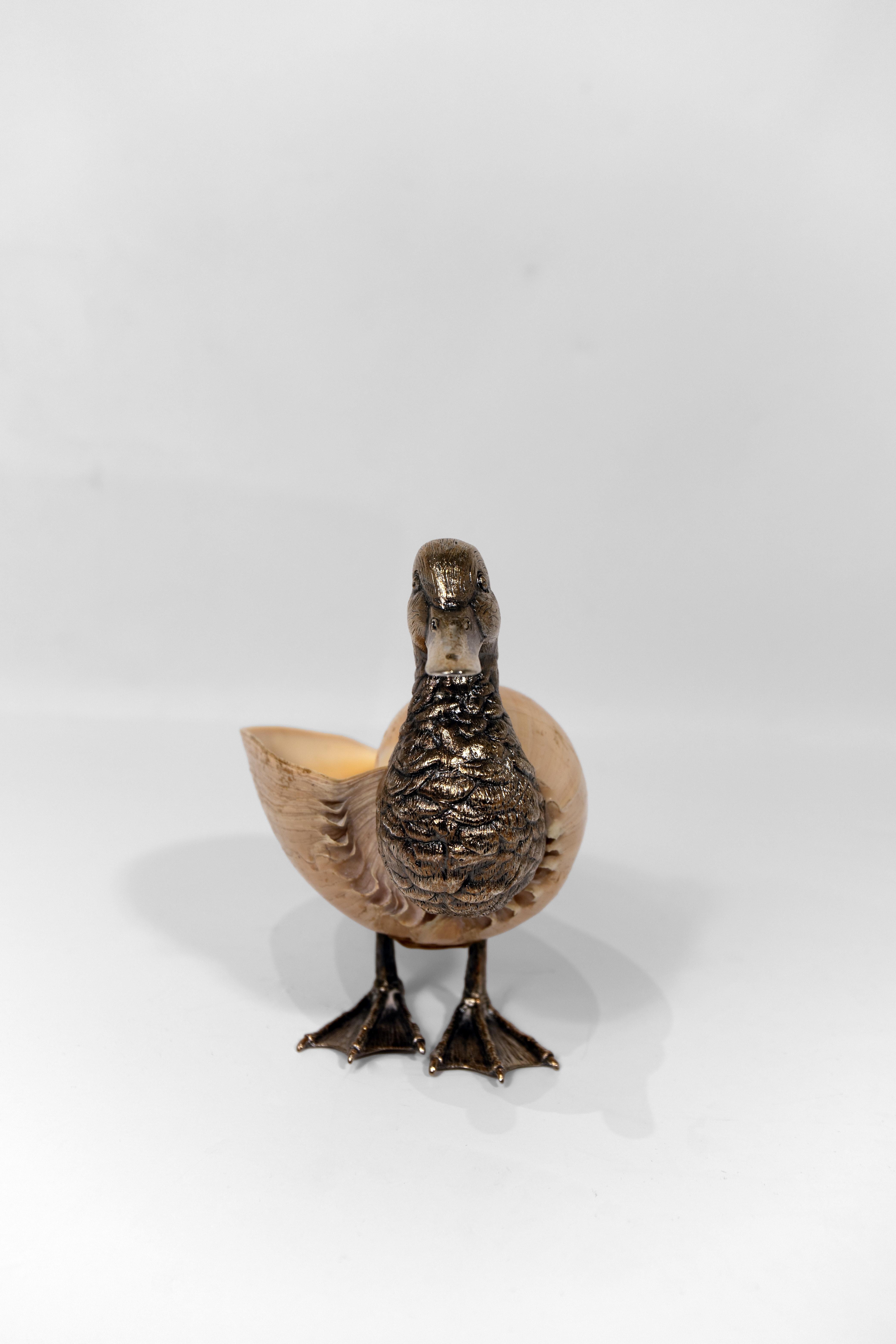 Ein Paar italienische silberne Enten auf Muscheln montiert (Silber) im Angebot
