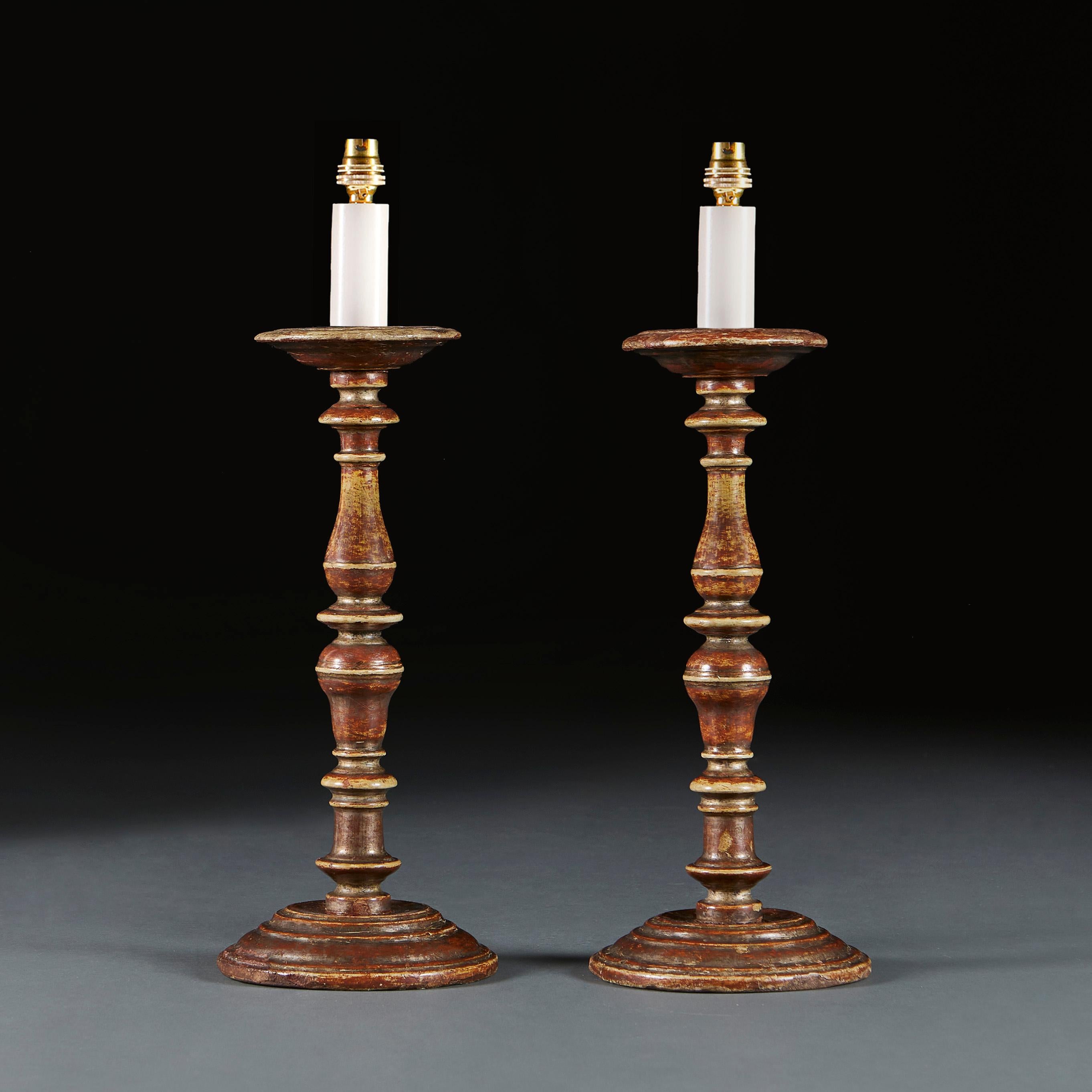Pair of Italian Silver Gilt Candlesticks In Good Condition In London, GB