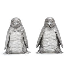 Mario Buccellati pair of Italian Silver Penguin-Form Magnum Wine Coolers