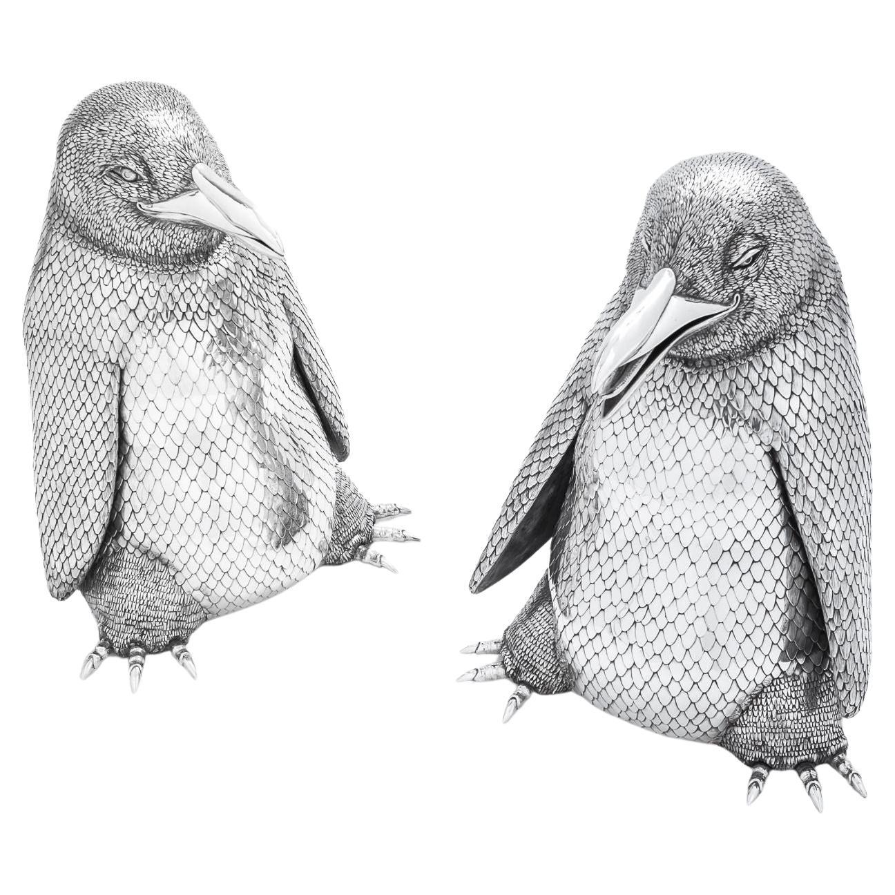 Mario Buccellati pair of Italian Silver Penguin-Form Magnum Wine Coolers For Sale