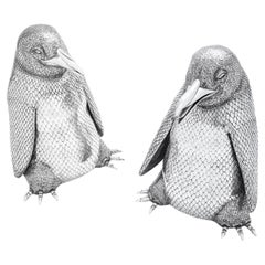 Mario Buccellati pair of Italian Silver Penguin-Form Magnum Wine Coolers