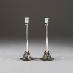 Pair of Italian Silver Plated Candlestick Table Lamps