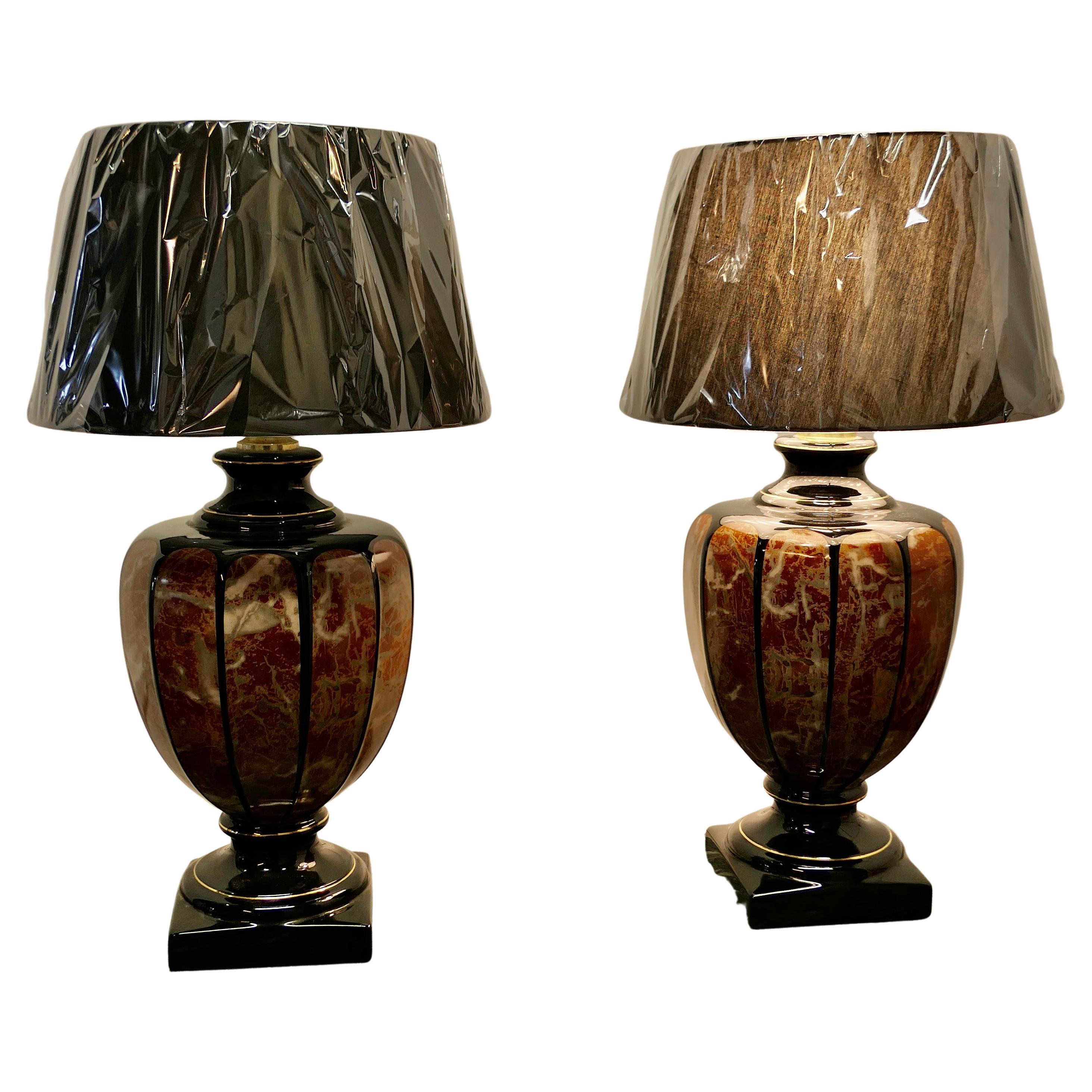 A Pair of Italian Simulated Marble Table Lamps     For Sale