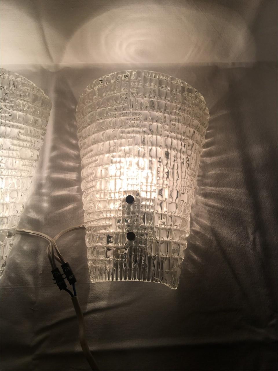 Mid-20th Century Pair of Italian Structured Ice Glass Sconces, 1960s