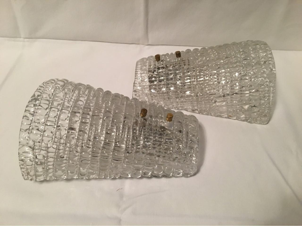 Pair of Italian Structured Ice Glass Sconces, 1960s 2