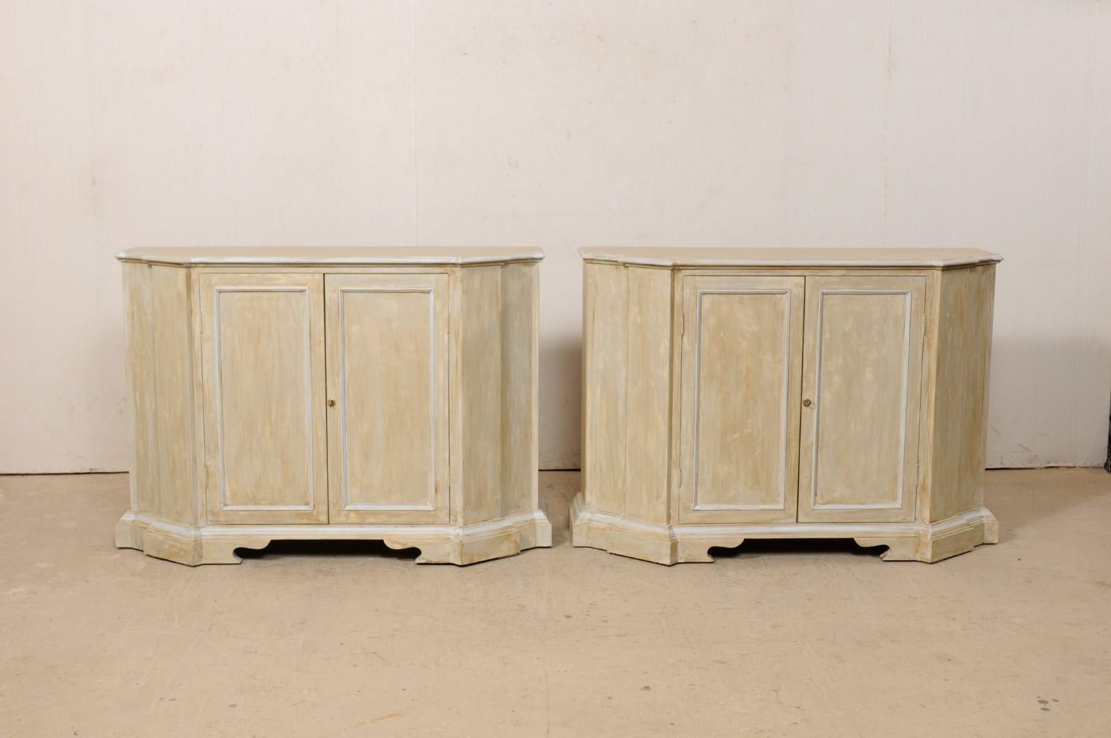 Pair of Italian Style Painted Two-Door Credenza Cabinets by Minton-Spidell In Good Condition In Atlanta, GA