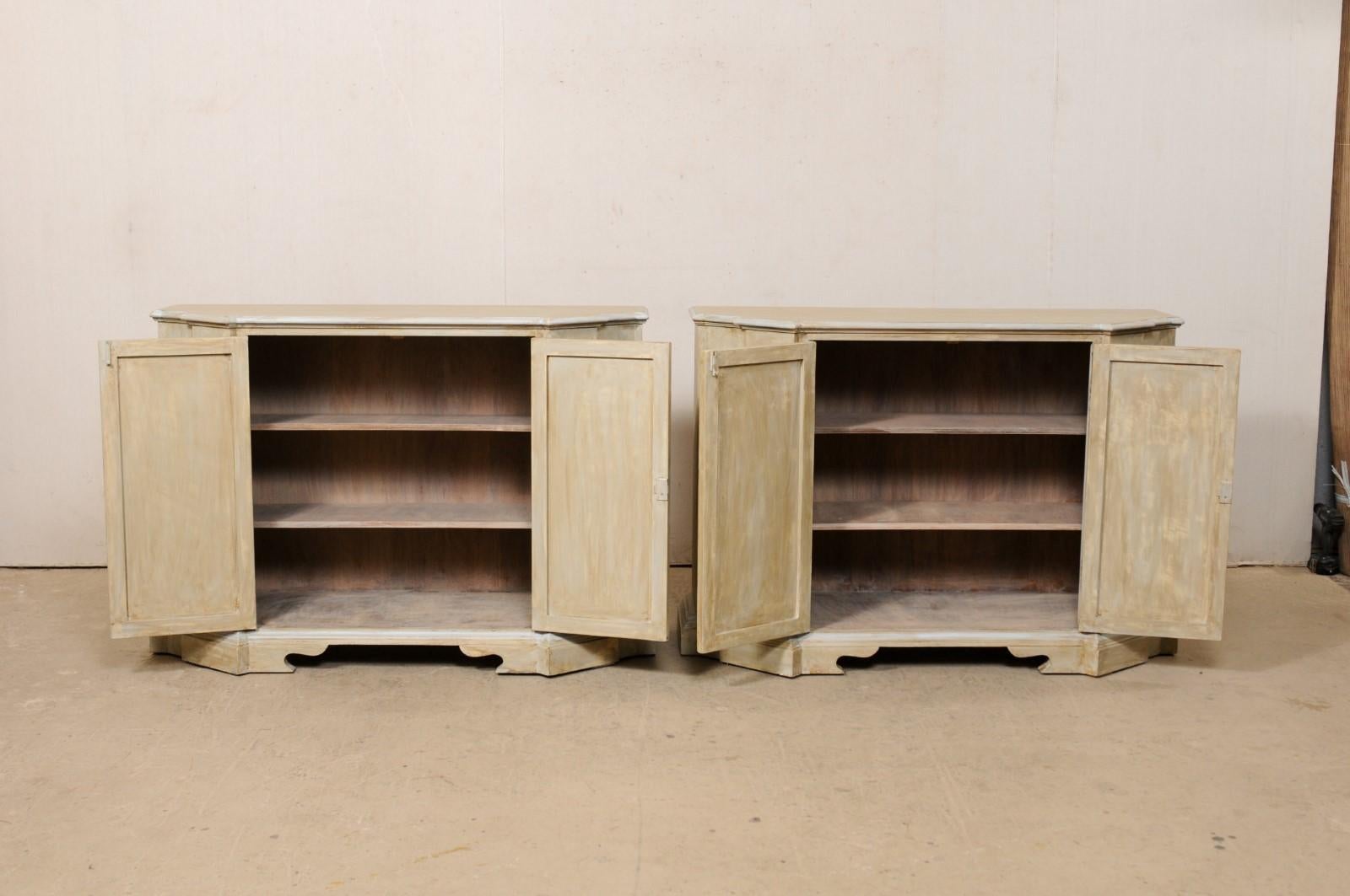 20th Century Pair of Italian Style Painted Two-Door Credenza Cabinets by Minton-Spidell