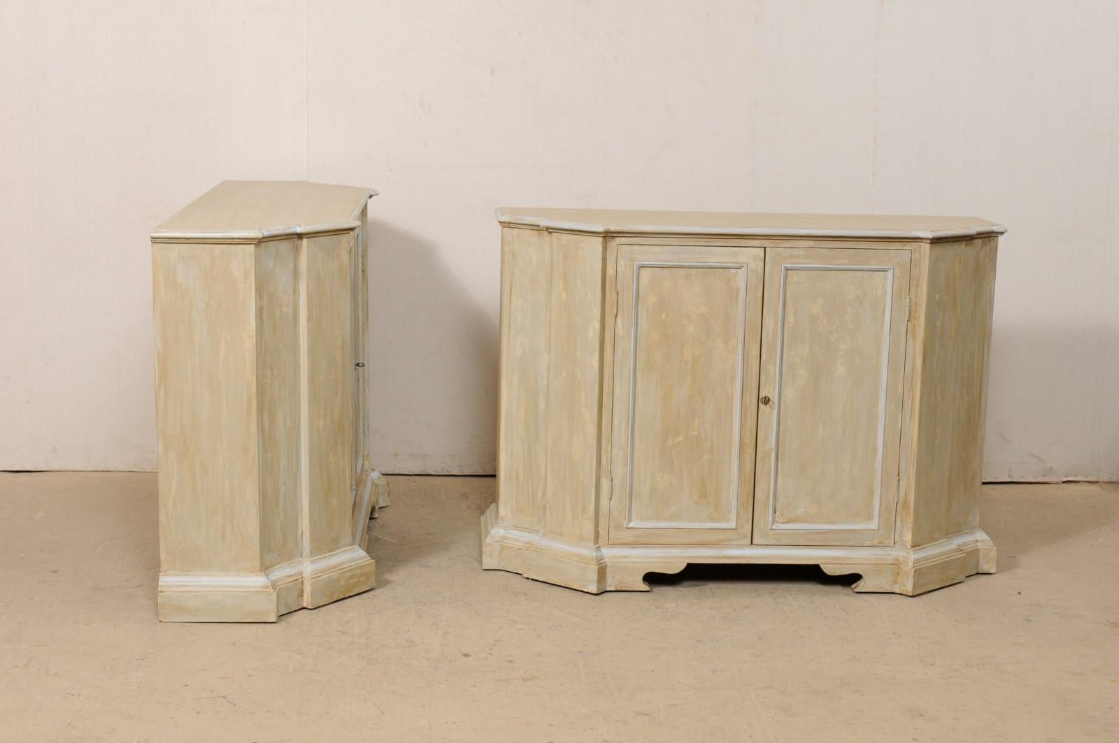 Wood Pair of Italian Style Painted Two-Door Credenza Cabinets by Minton-Spidell