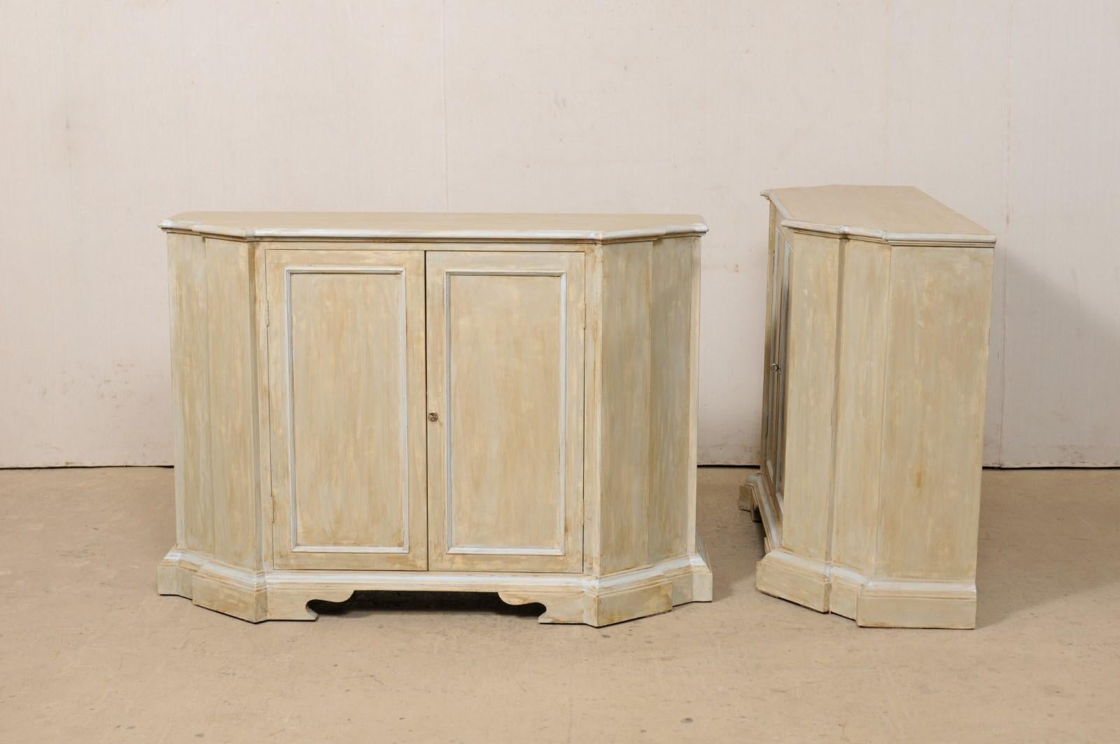 Pair of Italian Style Painted Two-Door Credenza Cabinets by Minton-Spidell 4