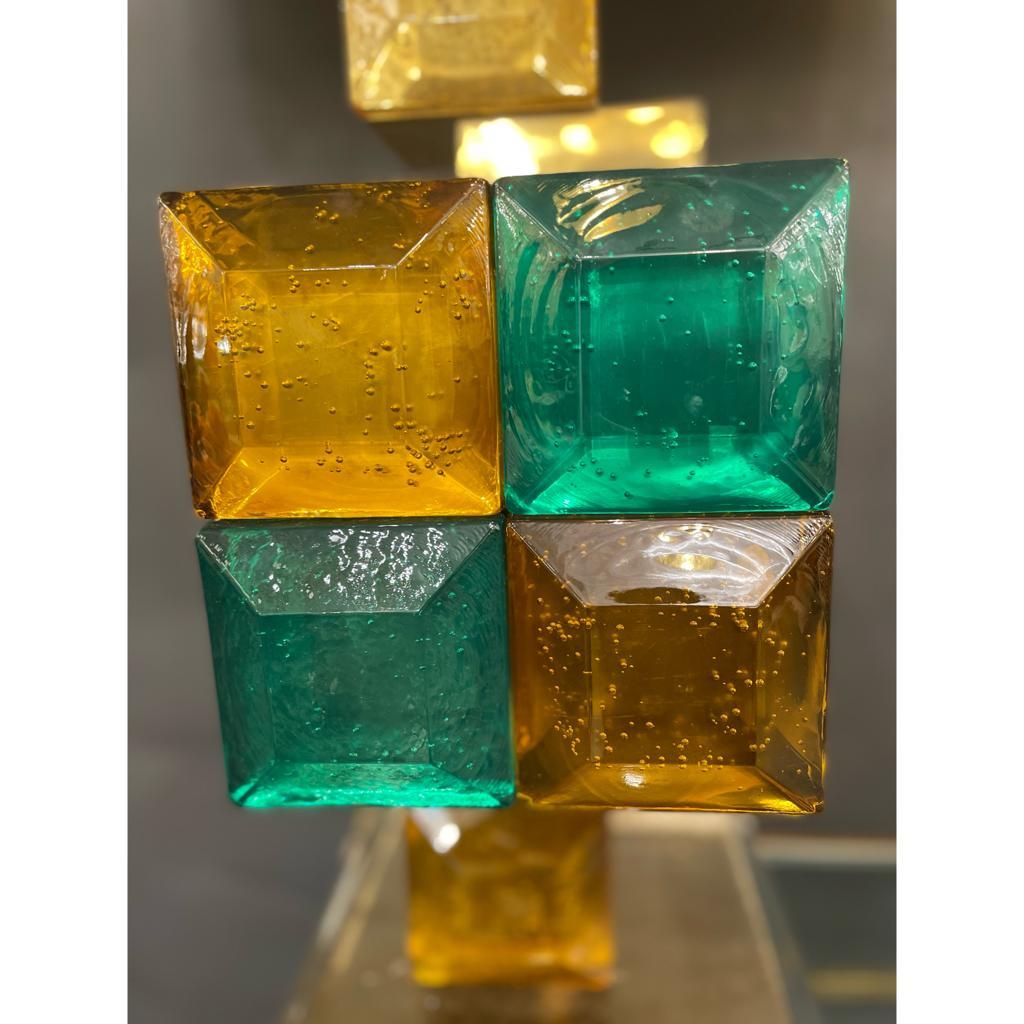 Fin du 20e siècle Paire de lampes de bureau italiennes en verre de Murano vert et ambre, vers 1980 en vente