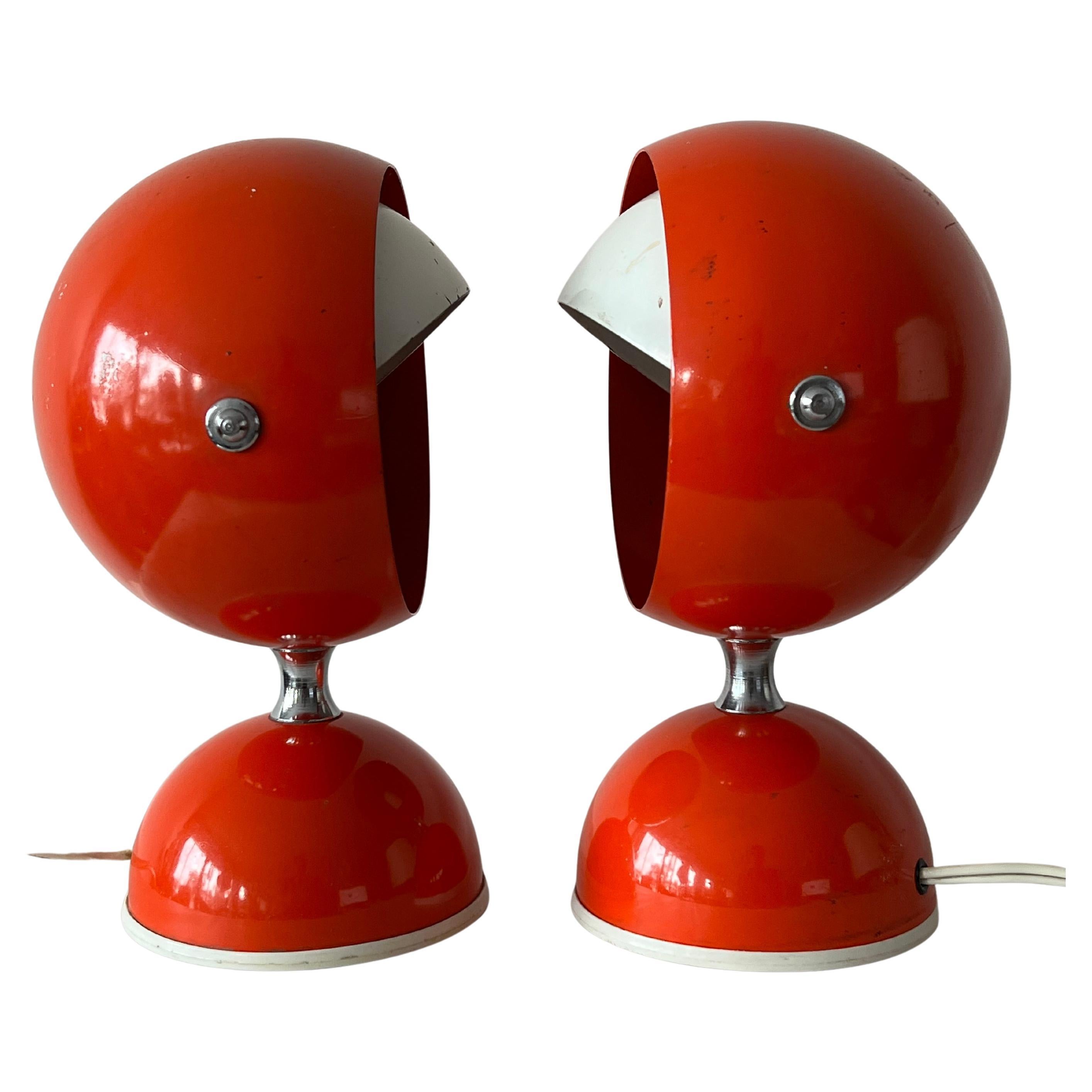A Pair Of Italian Table Lamps With Adjustable Shades Orange 1960's Space Age For Sale