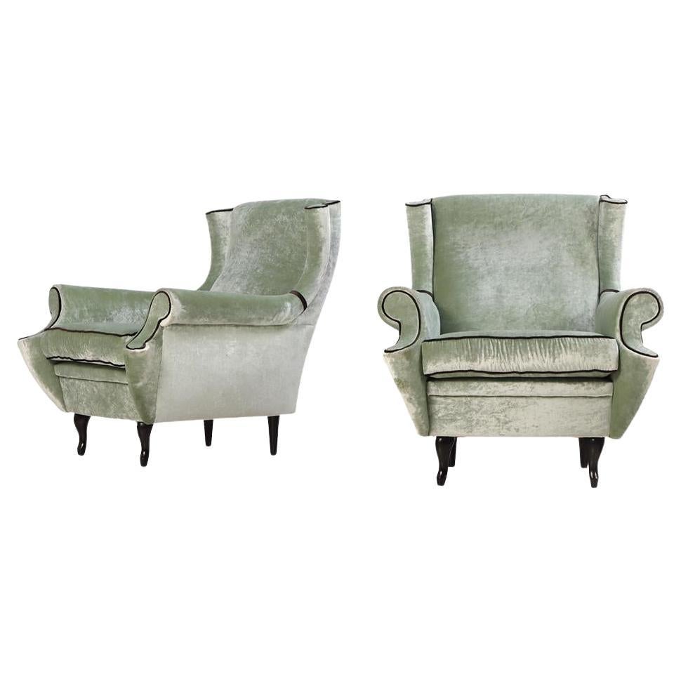 Paire de chaises longues italiennes bicolores rembourrées, C.C. 1950. en vente