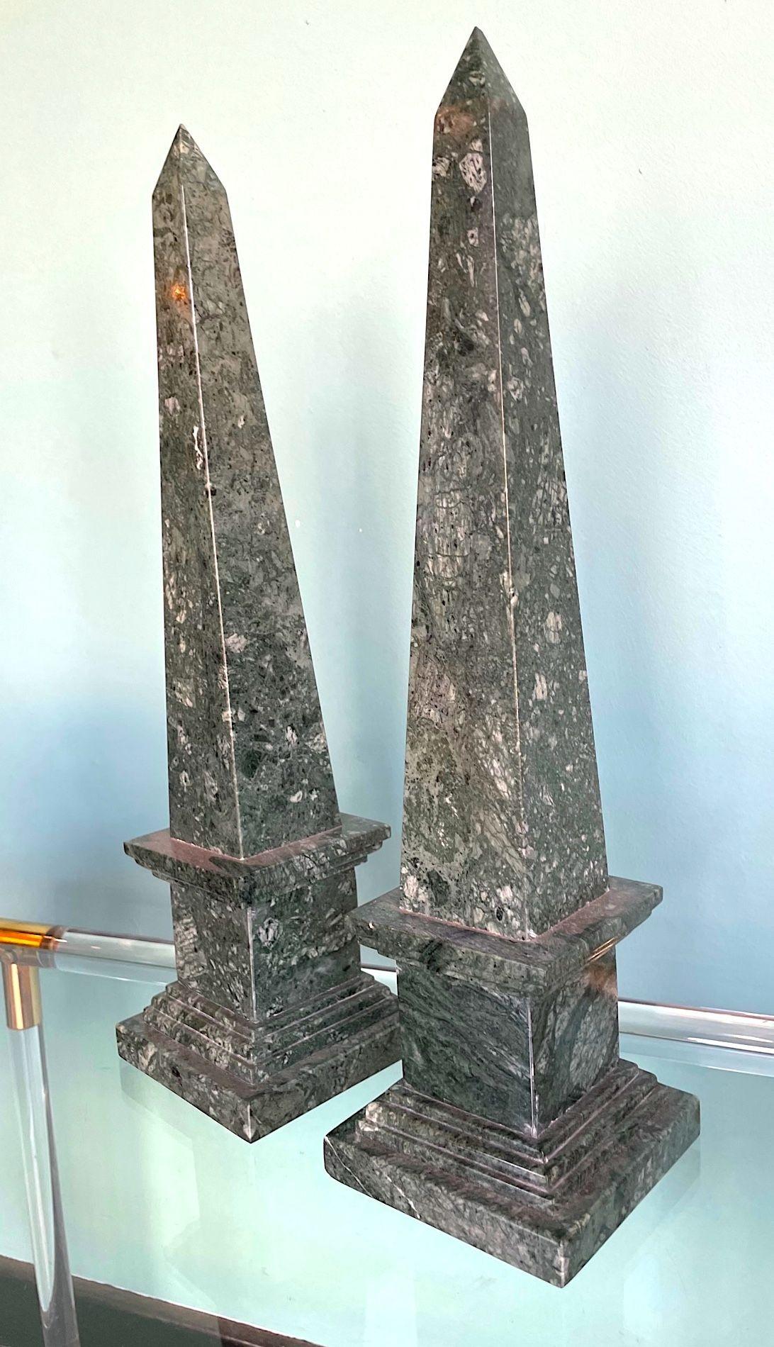 A pair of Italian Verde Indio green marble obelisks For Sale 2