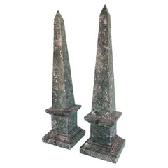 A pair of Italian Verde Indio green marble obelisks