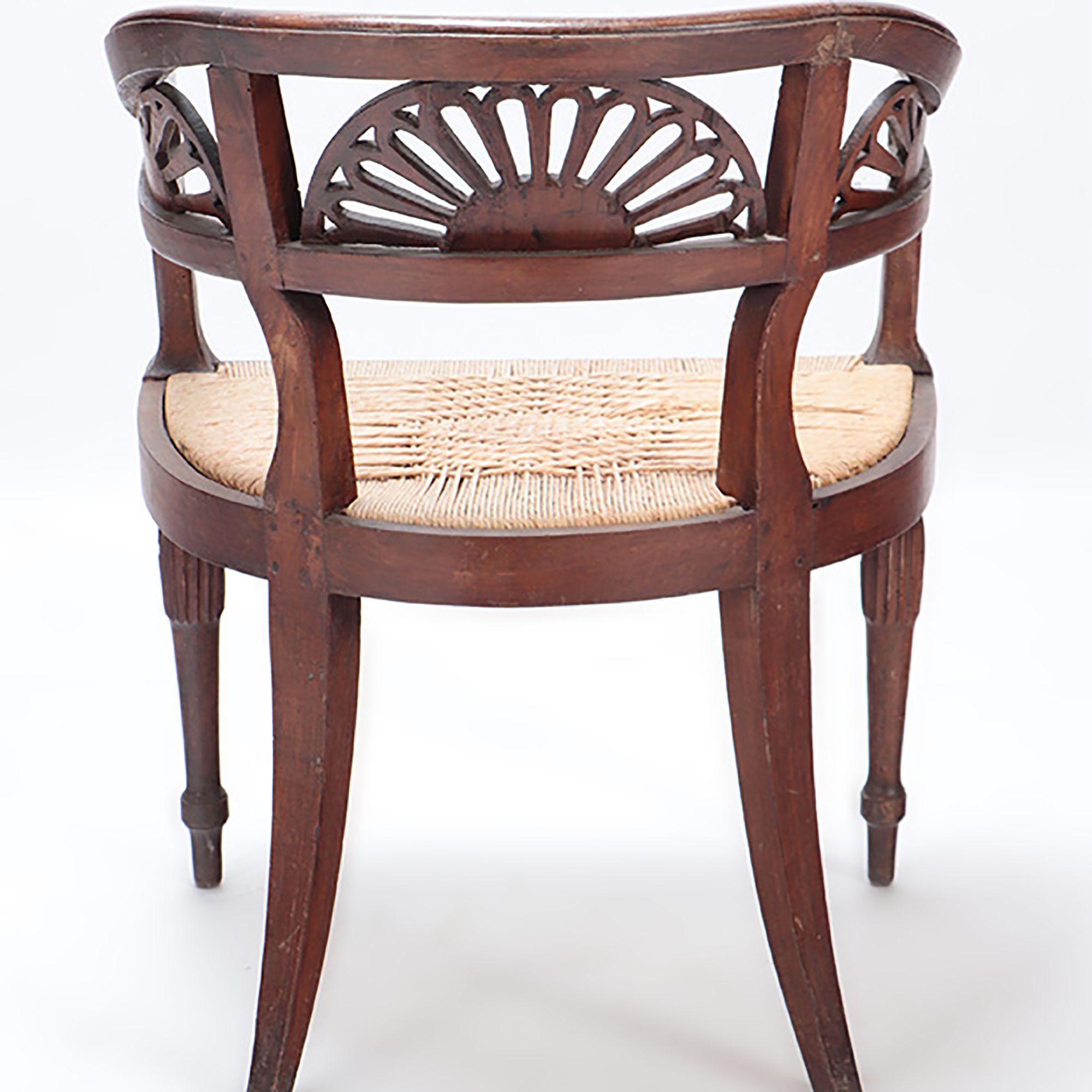 Pair of Italian Walnut Open Arm Chairs with Cord Seats, circa 1800 For Sale 7