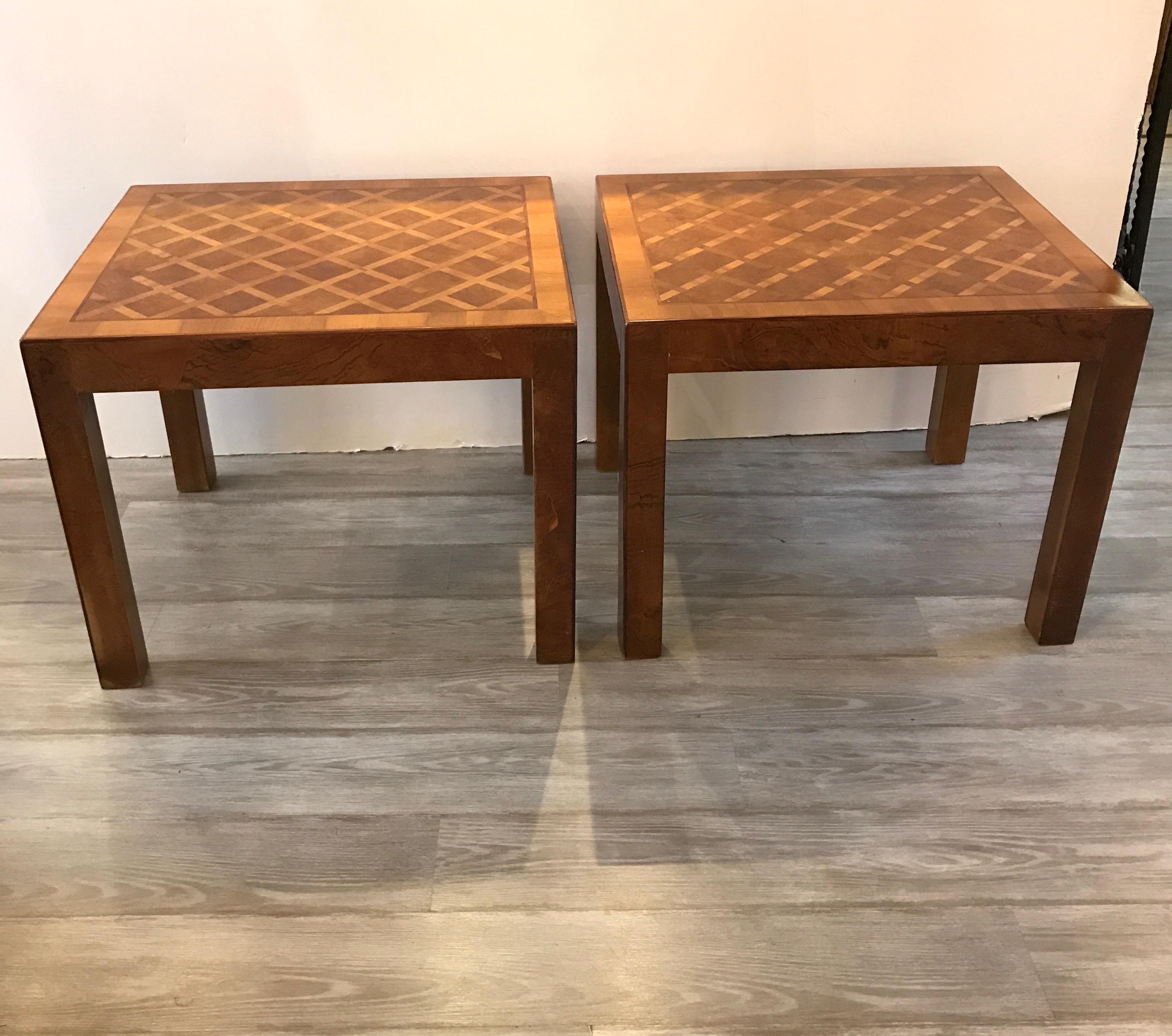 A Pair of Italian Walnut Parquet Parson Side Tables, Circa 1970's 10