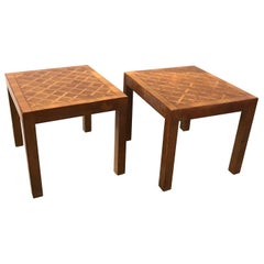 A Pair of Italian Walnut Parquet Parson Side Tables, Circa 1970's