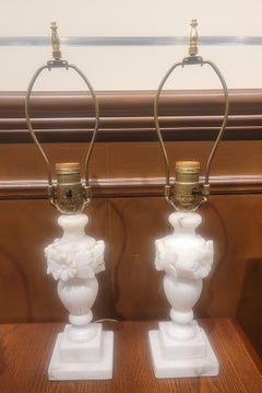 Pair of Italian White Marble Table Lamps