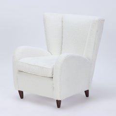 Pair of Italian White Upholstered Wing Back Chairs by P.Buffa, circa 1950