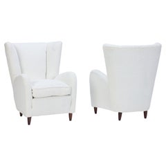 Pair of Italian White Upholstered Wing Back Chairs by P.Buffa, circa 1950