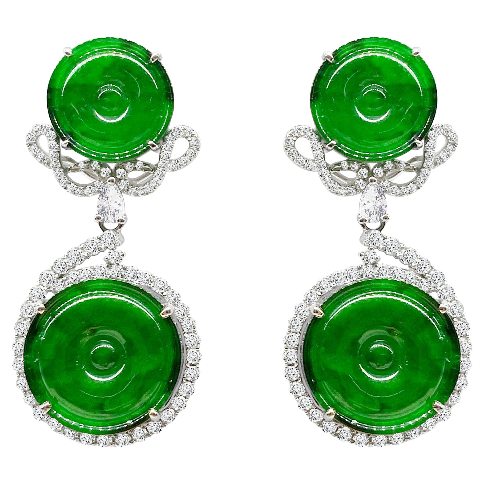 Pair of Jadeite and Diamond Earrings in 18 Karat White Gold