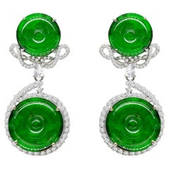 Pair of Jadeite and Diamond Earrings in 18 Karat White Gold