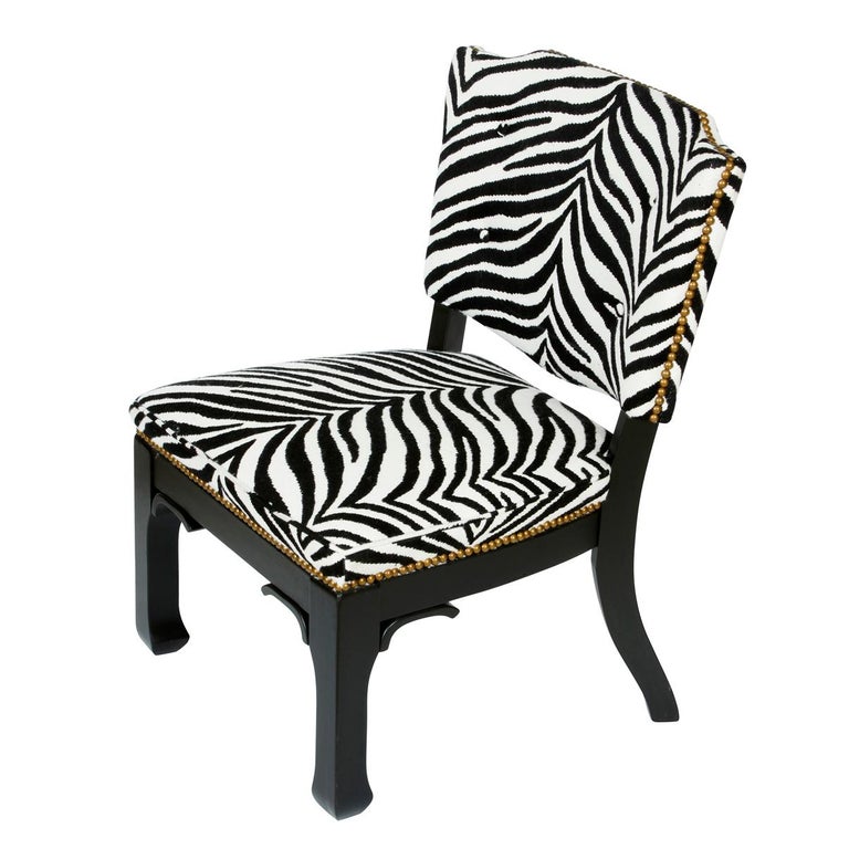 Pair of James Mont Black and White Zebra Chairs For Sale at 1stDibs