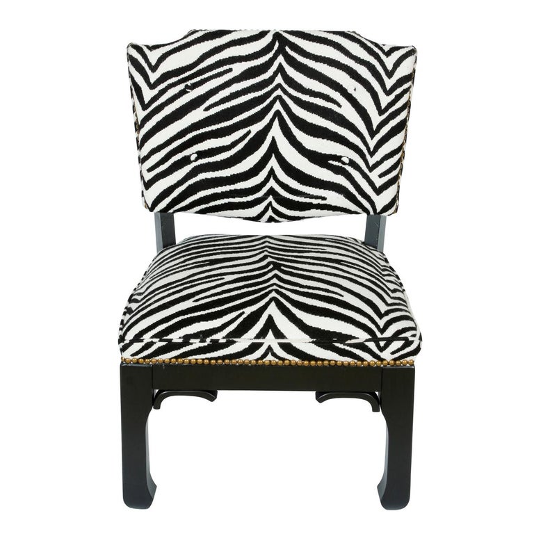 Pair of James Mont Black and White Zebra Chairs For Sale at 1stDibs