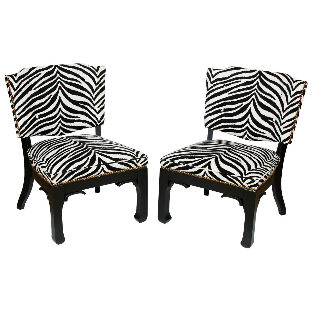 Pair of James Mont Black and White Zebra Chairs