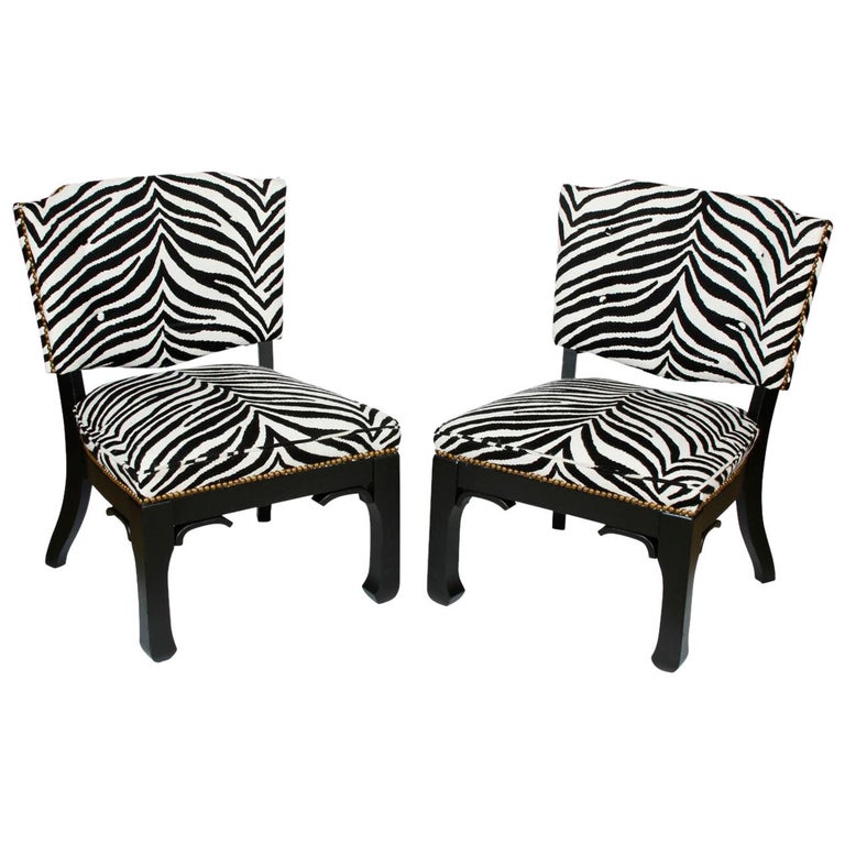 Pair of James Mont Black and White Zebra Chairs For Sale at 1stDibs