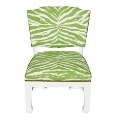 Pair of James Mont Chairs in Green and White Zebra Fabric