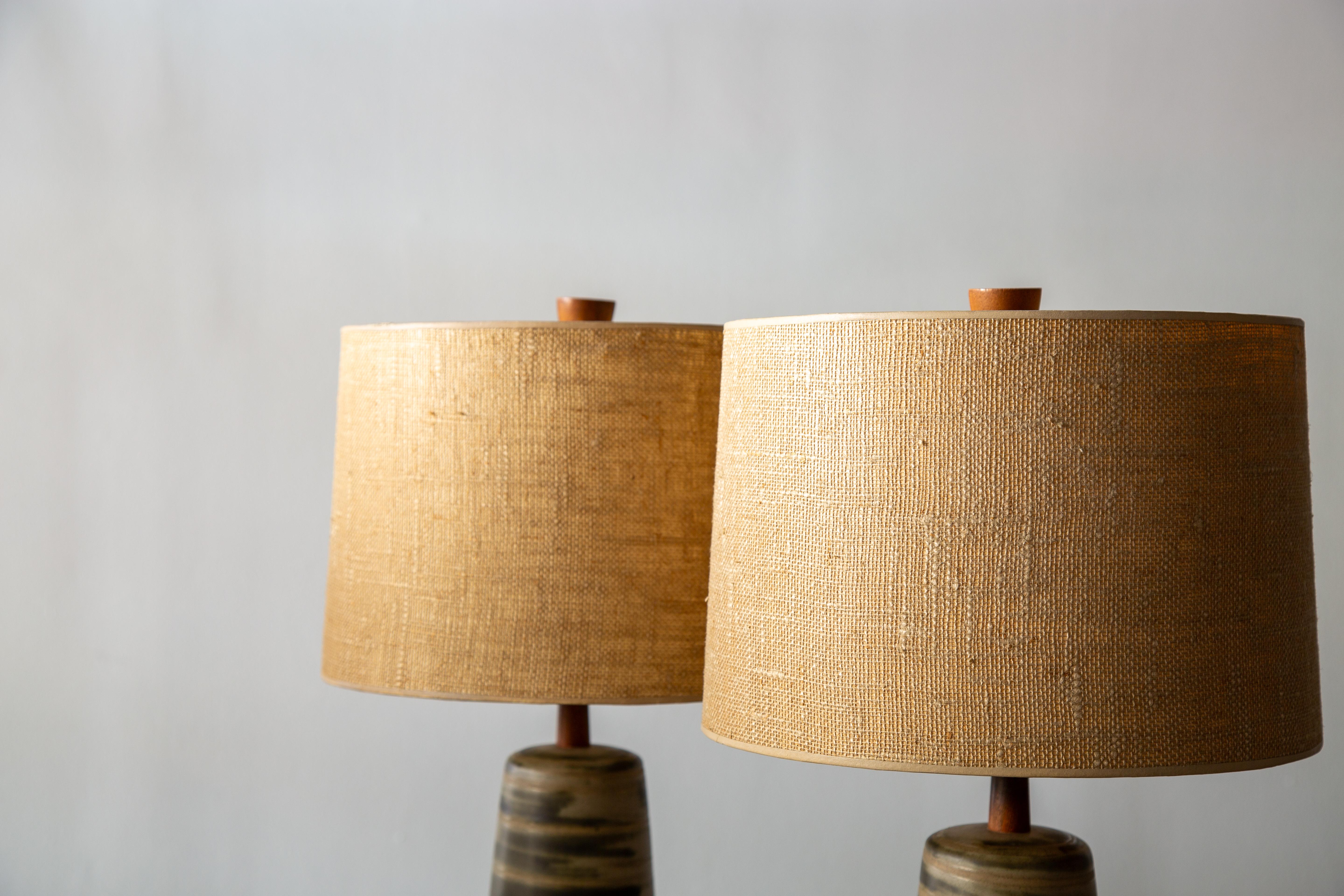 A pair of Jane and Gordon Martz table lamps M141 Marshall Studios Gray Green Tan For Sale 1